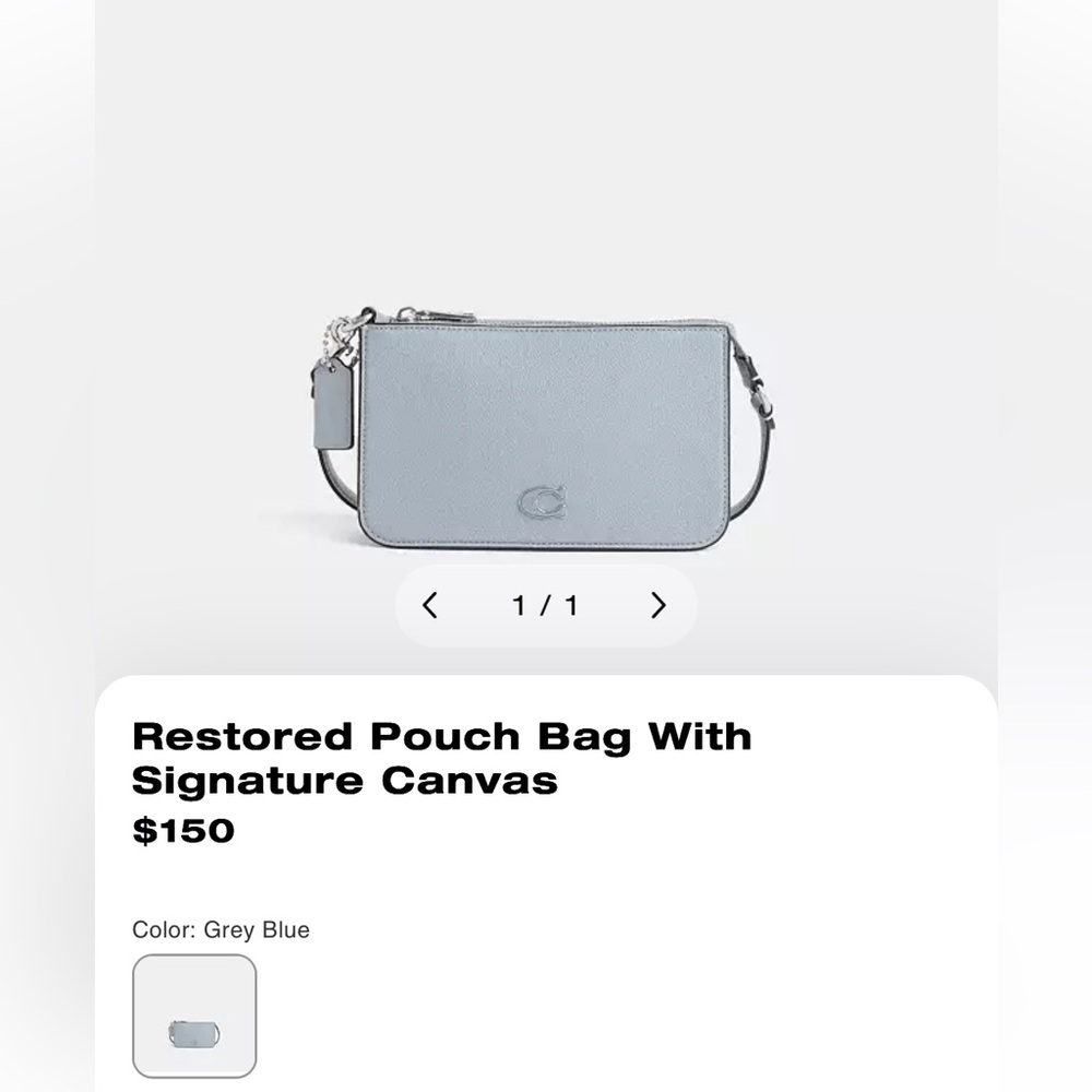 Coach 🩶🩵 mini Grey Blue Signature Canvas Pouch bag wristlet purse NWOT - Picture 7 of 15